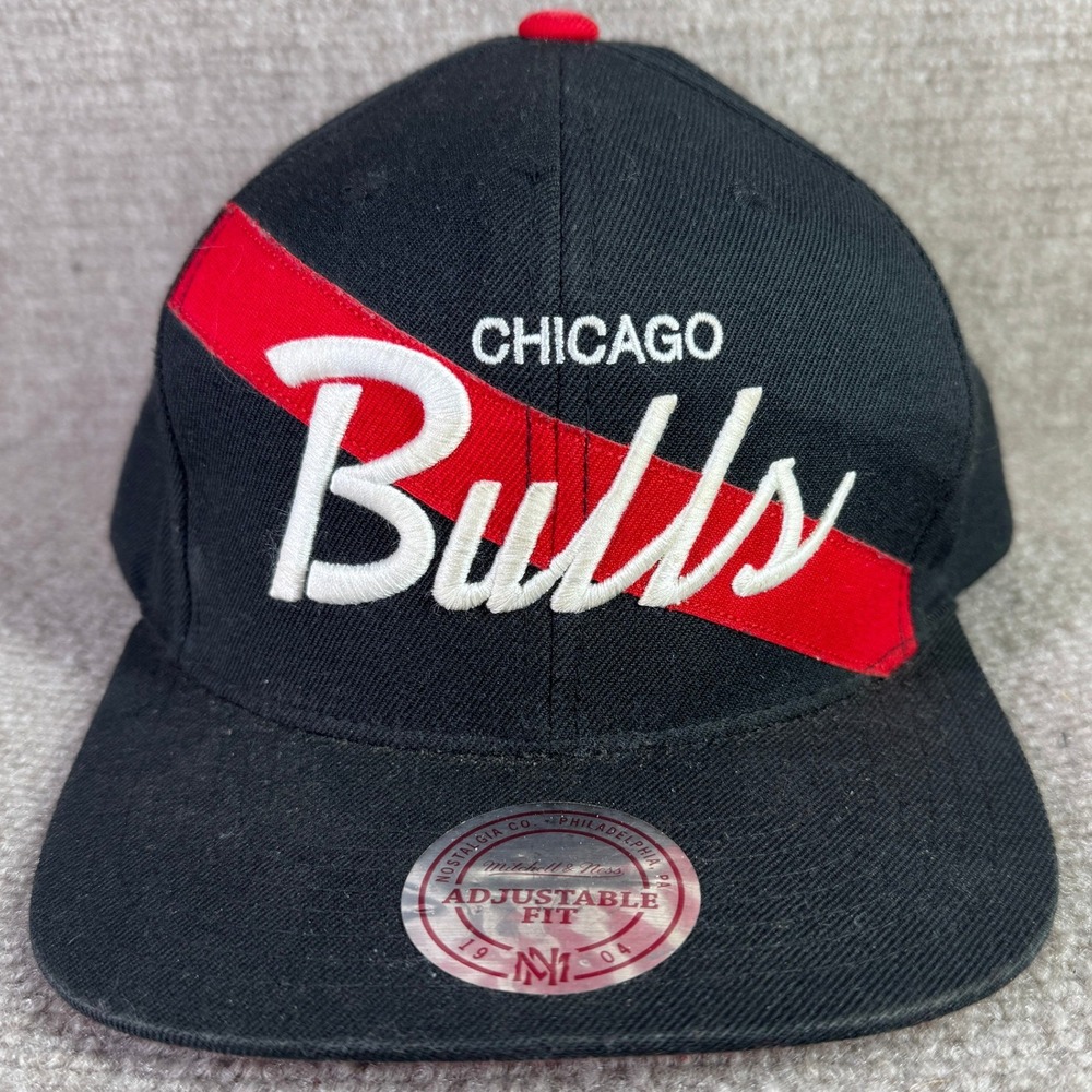 Mitchell & Ness Chicago Bulls Mens OSFM Black Red Snapback‎ Hat NBA Basketball